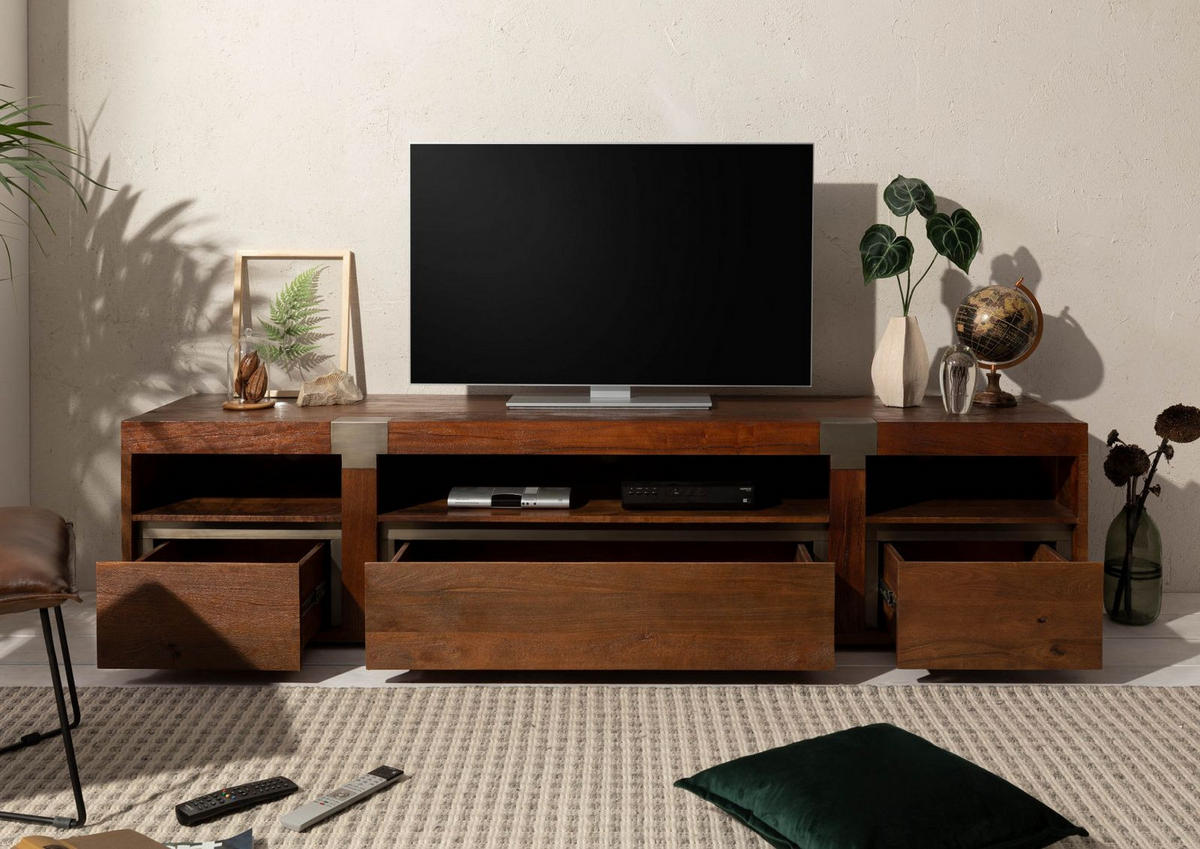 TV-BOARD Mango 220x48x55 braun lackiert Amsterdam #26 - Braun, Holz (220/55/48cm) - Massivmoebel24