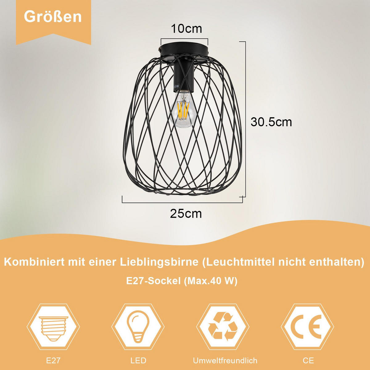 DECKENLEUCHTE Lidell 25/25/30.5cm - Schwarz, Metall (25/25/30.5cm) - Nettlife
