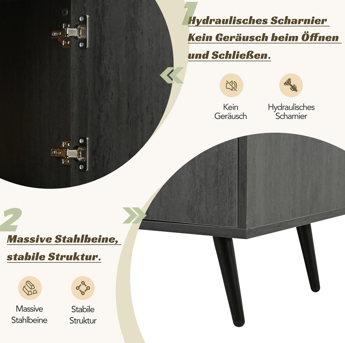 TV ormarić 200/40/55,5 cm sivo-smeđi od MDF-a s Changhong staklom i otvorom za kabele - siva, drvni materijal (200/55.5/40cm) - OKWISH