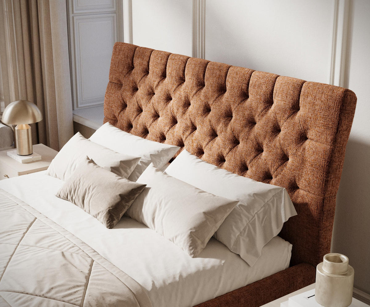 POLSTERBETT Vezzola Dunkelorange 180/200 cm im Chenille-Stoff - Dunkelorange/Naturfarben, Holz/Holzwerkstoff (180/200cm) - Maison de Reve