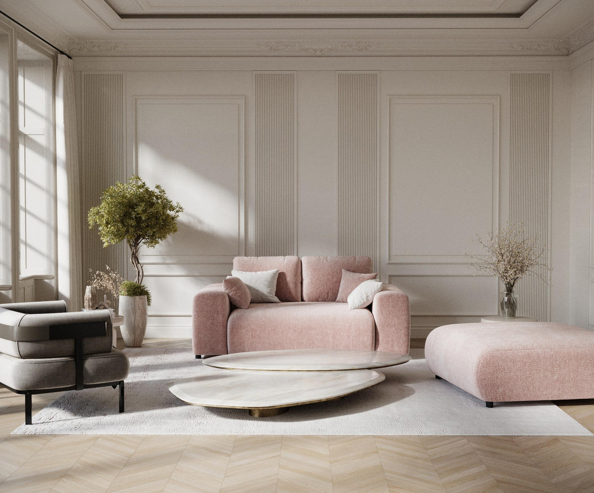2-SITZER-SOFA Zanzibar Rosa Chenille - Schwarz/Rosa, Holz/Holzwerkstoff (178/79/108cm) - Maison de Reve