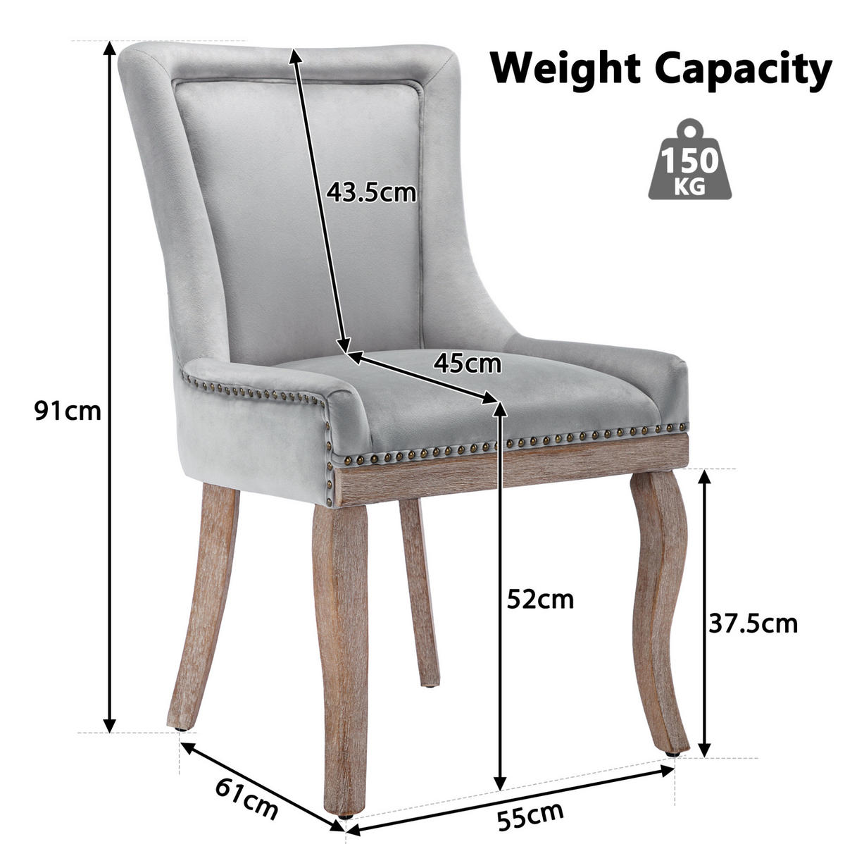ESSZIMMERSTUHL gepolstert Samt Grau Massivholz 6er-Set - Grau, Holz (61/91/55.2cm) - Meubliv