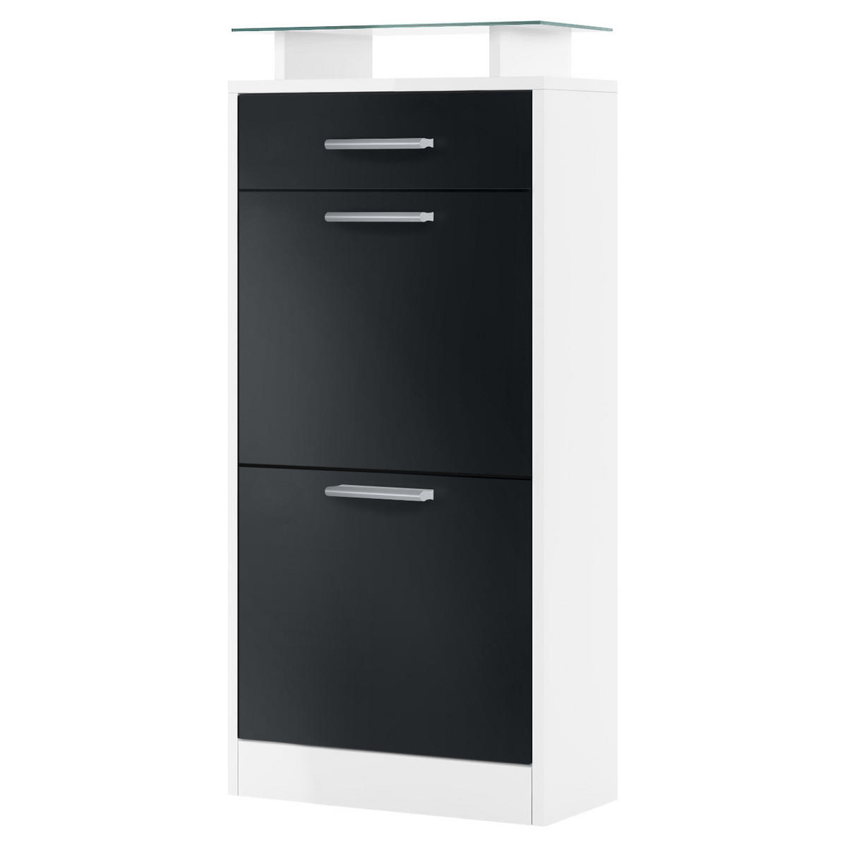 SCHUHSCHRANK Loret Front in Schwarz matt - Schwarz, Holzwerkstoff (46/104/23cm) - Vladon
