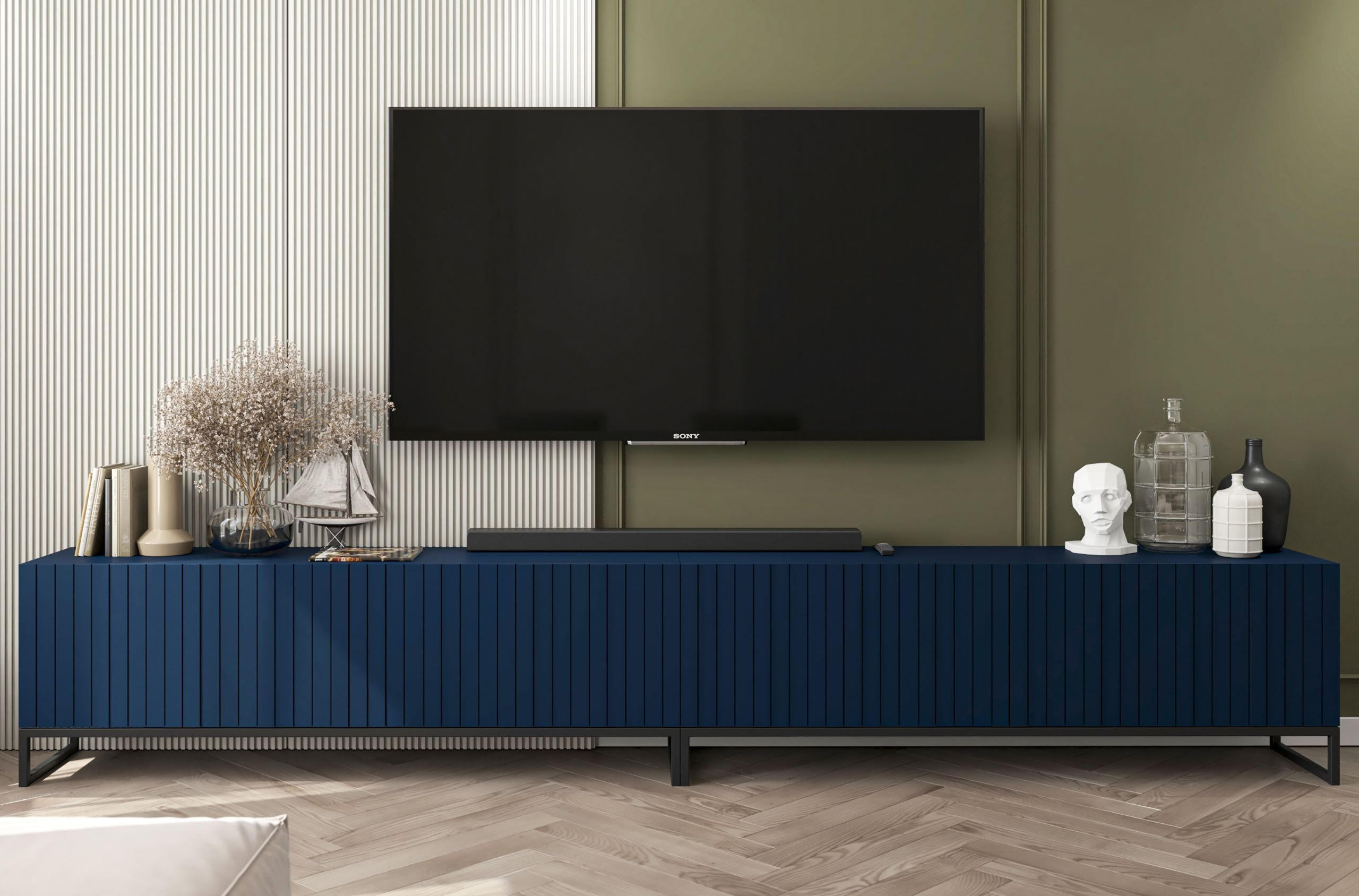 TV-LOWBOARD 2er-Set Elpis Marineblau matt mit schwarzem Metallrahmen 150 cm - Blau/Schwarz, Holzwerkstoff/Metall (300/51.5/36.5cm) - Meble Lindner