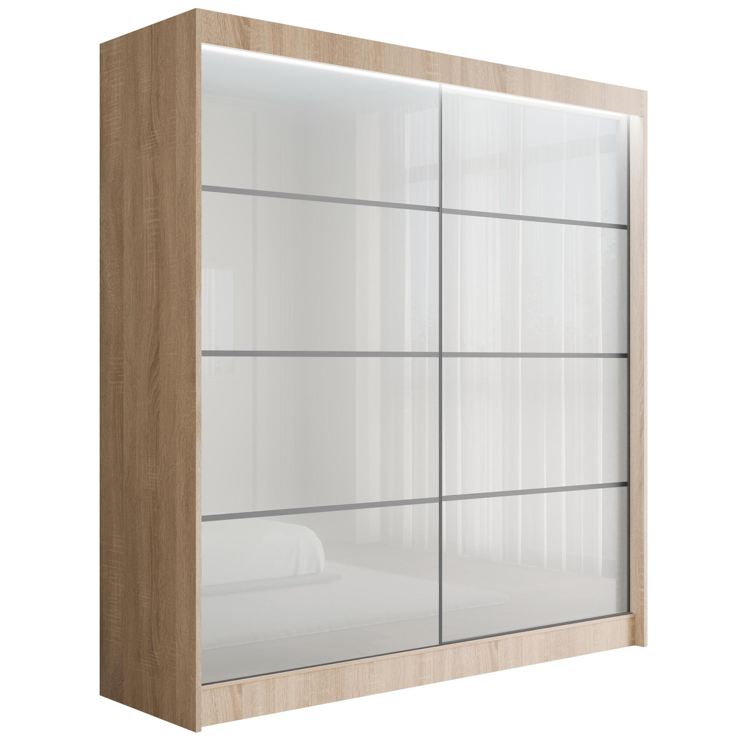 KLEIDERSCHRANK PEKA III mit LED - 200 cm - Sonoma Eiche|Weiß - Weiß/Sonoma Eiche, Holzwerkstoff (200/215/61cm) - ALTDECOR