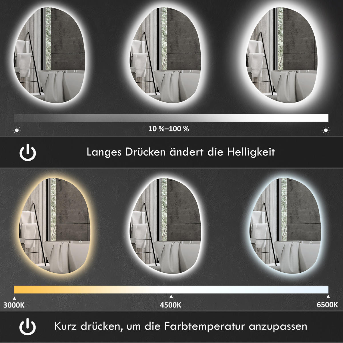 BADSPIEGEL Gehärtetes Glas Silber - Silberfarben, Glas (60/5/80cm) - HOMCOM