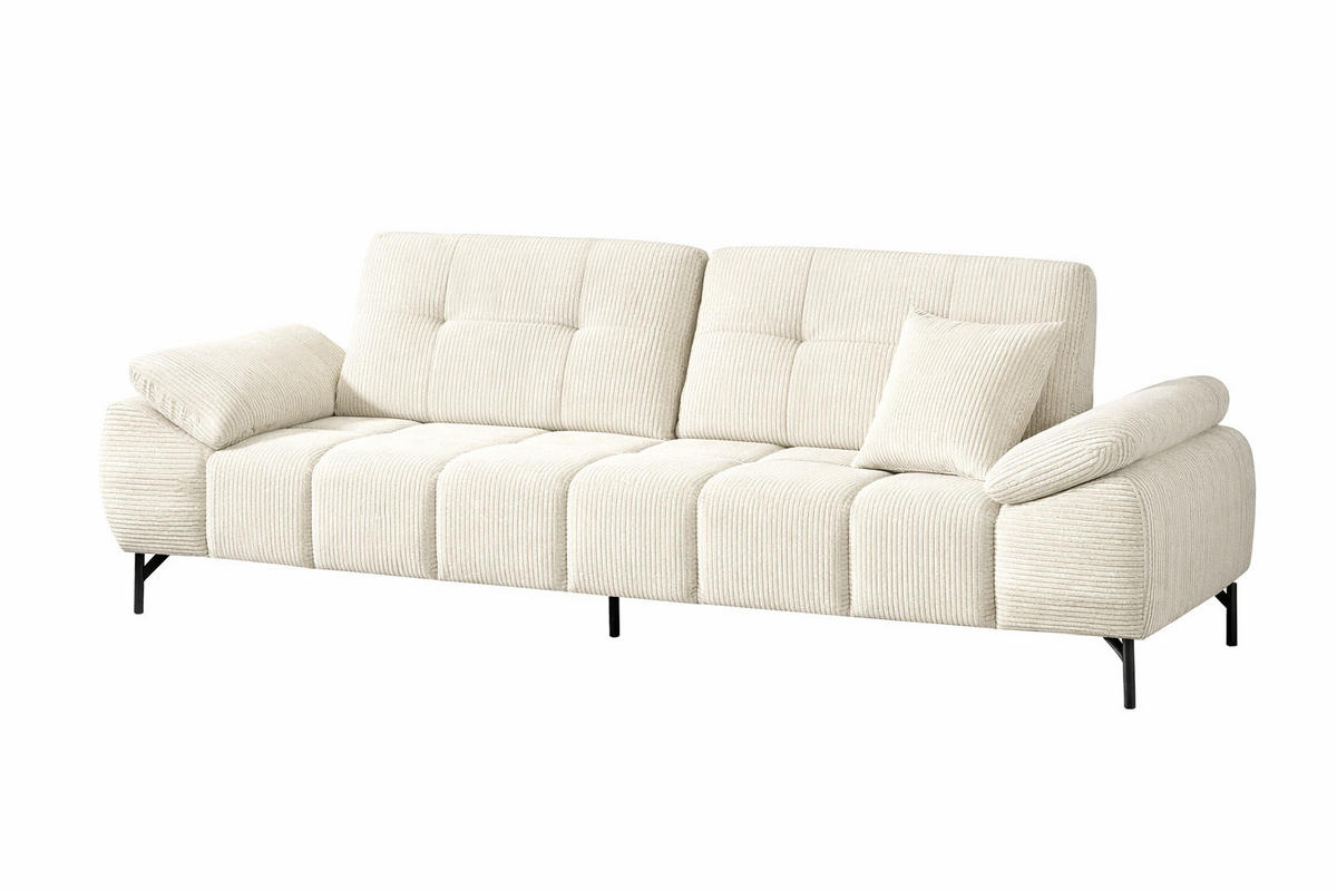 BIG Sofa Tiko Cord 245cm - Beige/Schwarz, Holz/Metall (245/97/100cm) - Möbeldreams