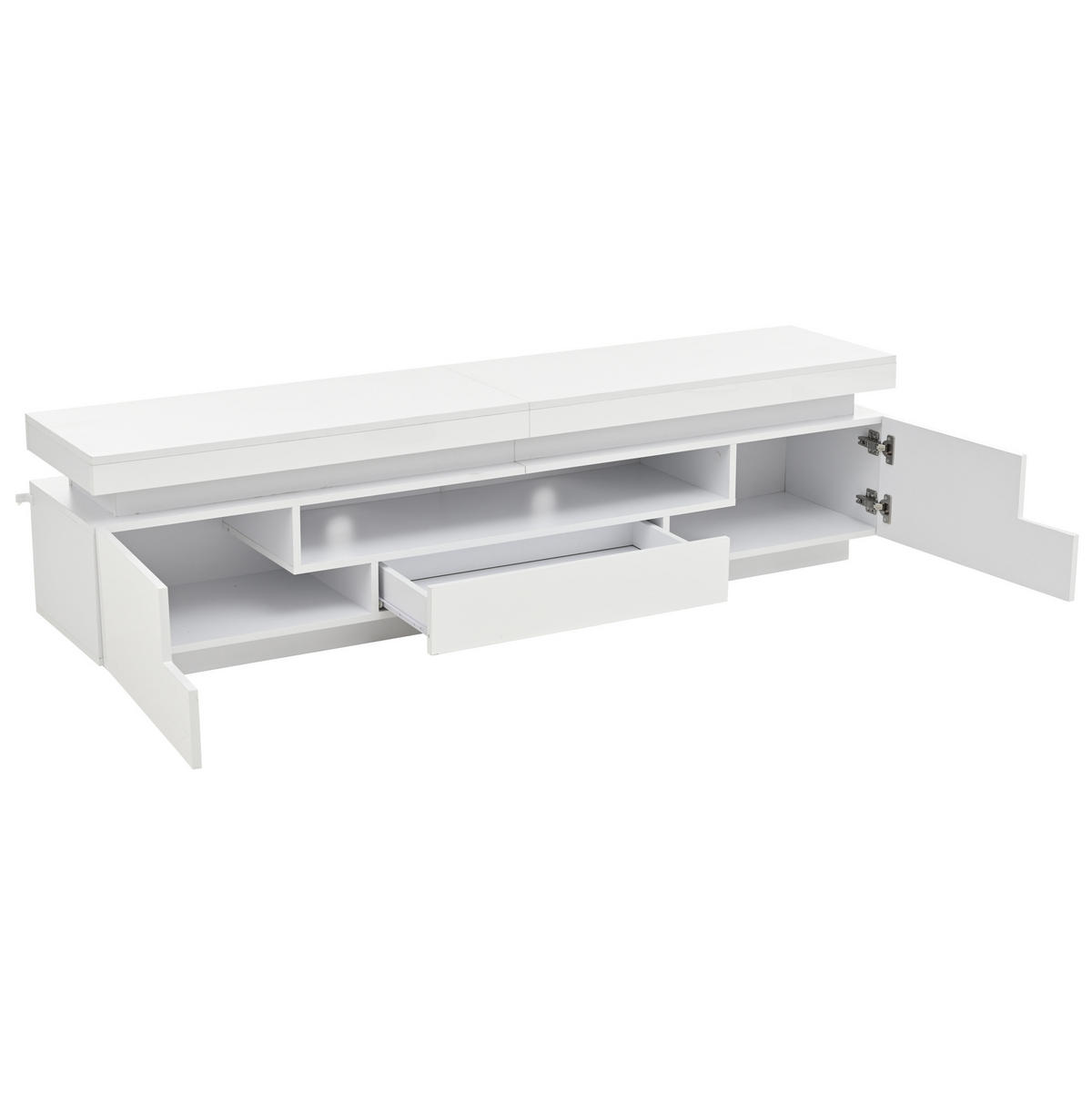 STAND-LOWBOARD 175/38/45 cm mit LED und 2 Türen, 1 Schublade - Weiß, Holzwerkstoff (175/45/38cm) - BEAOK