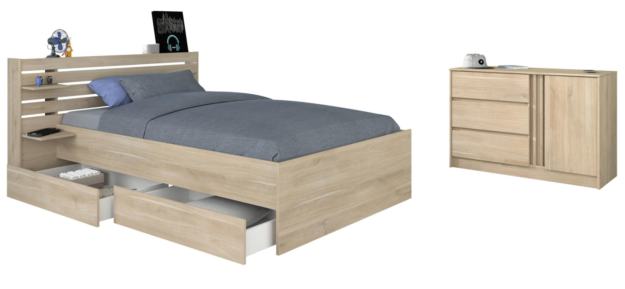 KINDERZIMMER Eiche japanisch, 2-teilig, Jugendzimmer-Set mit Bett 120 x 200 cm - Eichefarben, Holzwerkstoff/Metall (152/89/217cm) - Parisot Meuble