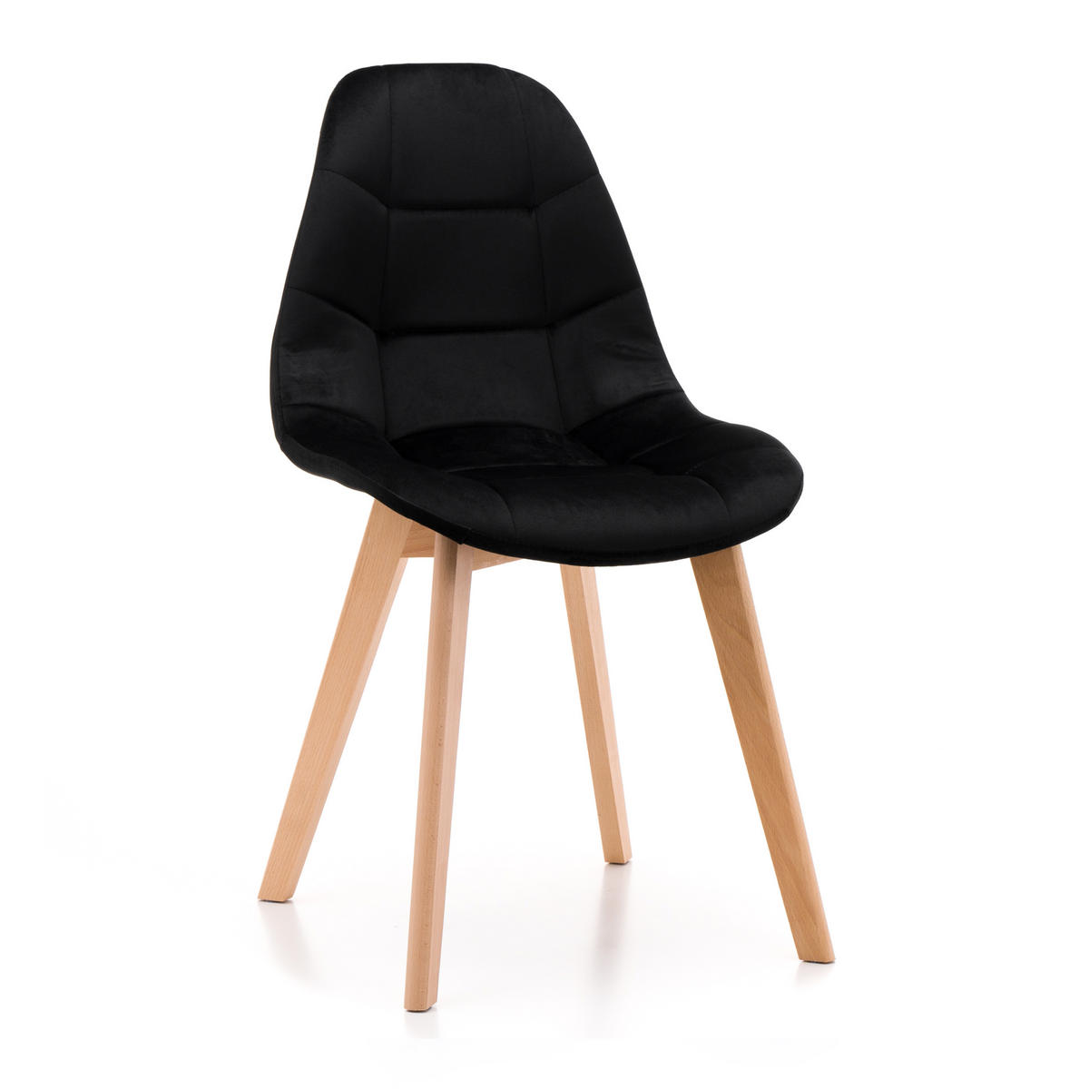 STUHL VEGAS im skandinavischen Stil - schwarz - Samt Velours - Schwarz/Naturfarben, Holz/Kunststoff (47/86/42cm) - NEW HOME