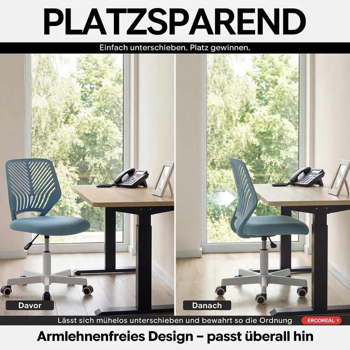 DREHSTUHL Hellblau mit Rollen und Höhenverstellung - Blau, Kunststoff (47/87/44cm) - Oxeza