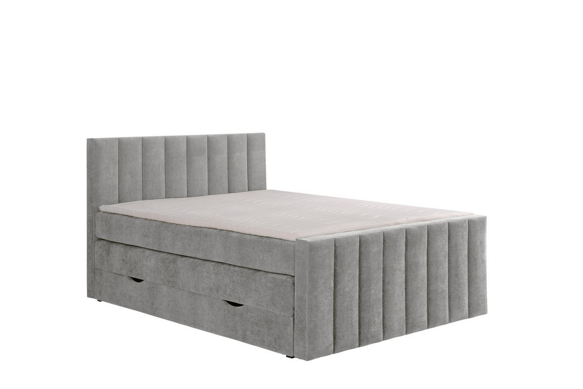BOXSPRINGBETT VELTRA mit Topper und Bettkasten, Grau, 160x200 cm - Grau, Textil (160/200cm) - KS Home Concept
