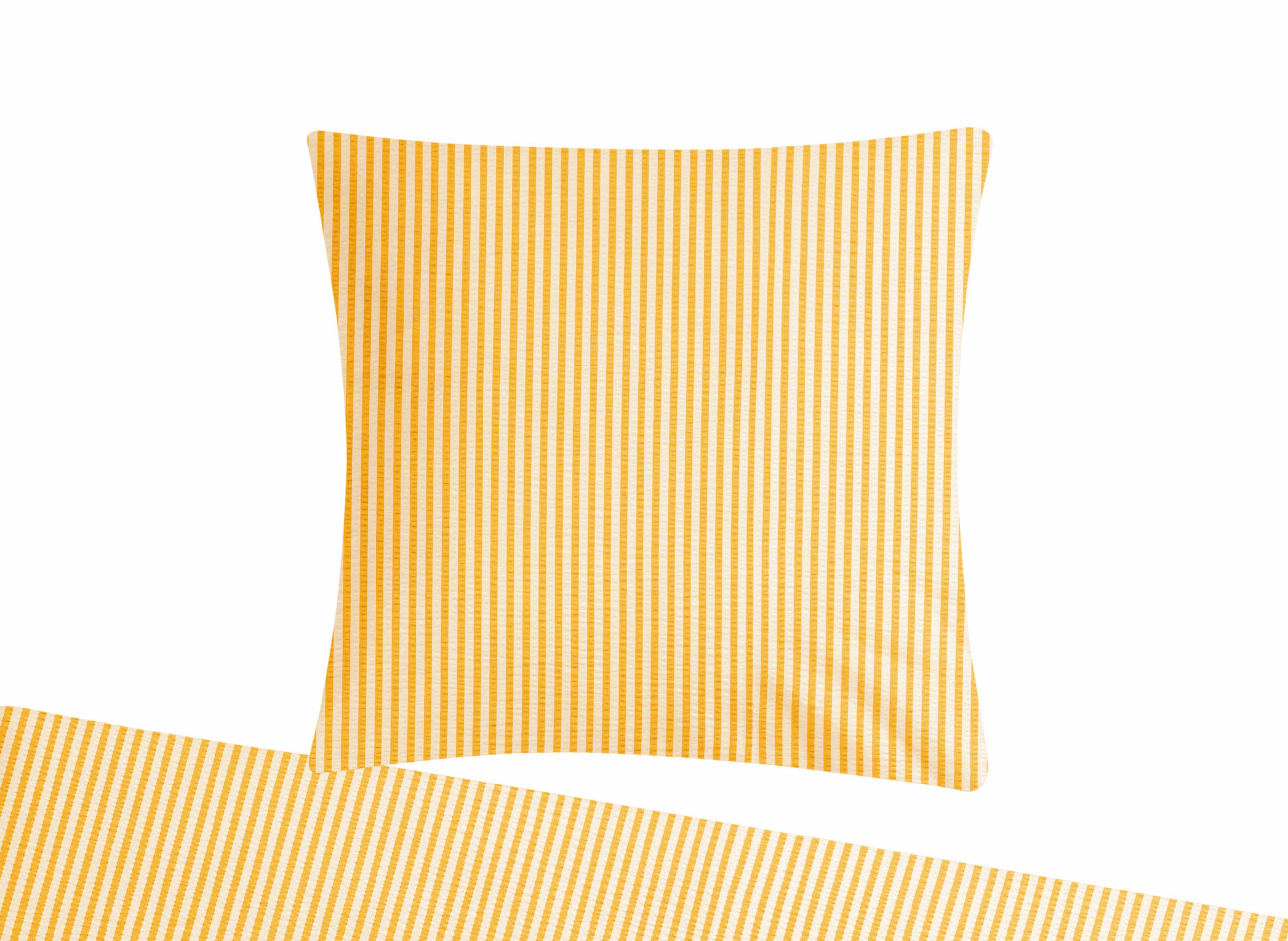 SEERSUCKER-BETTWÄSCHE 135x200 gestreift Sommer Bettbezug Bügelfrei aus 100% Baumwolle, Bettbezüge Streifen Muster Gelb - Dunkelgelb, Textil (135/200cm) - Carpe Sonno