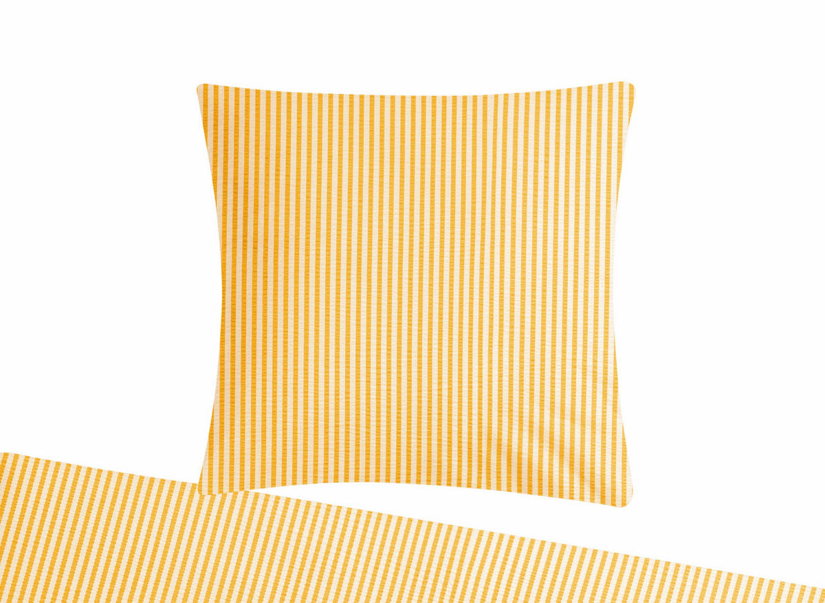 SEERSUCKER-BETTWÄSCHE 155x220 gestreift Sommer Bettbezug Bügelfrei aus 100% Baumwolle, Bettbezüge Streifen Muster Gelb - Weiß, Textil (155/220cm) - Carpe Sonno