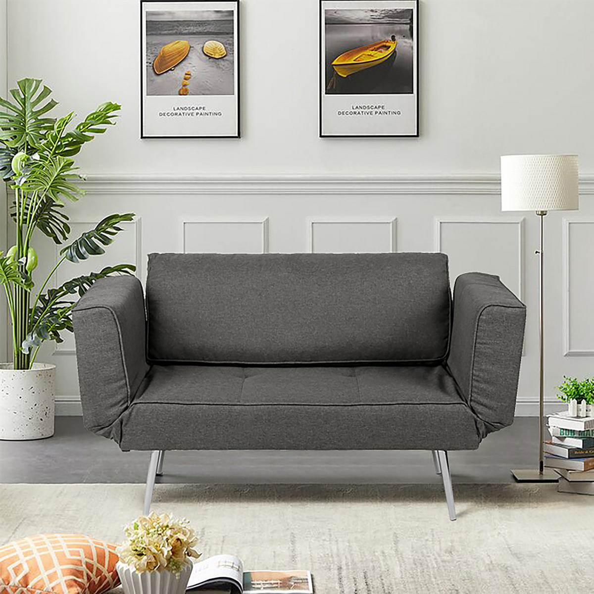 SCHLAFSOFA - Webstoff - Silberfarben/Grau, Textil/Metall (152/74/74cm) - home24