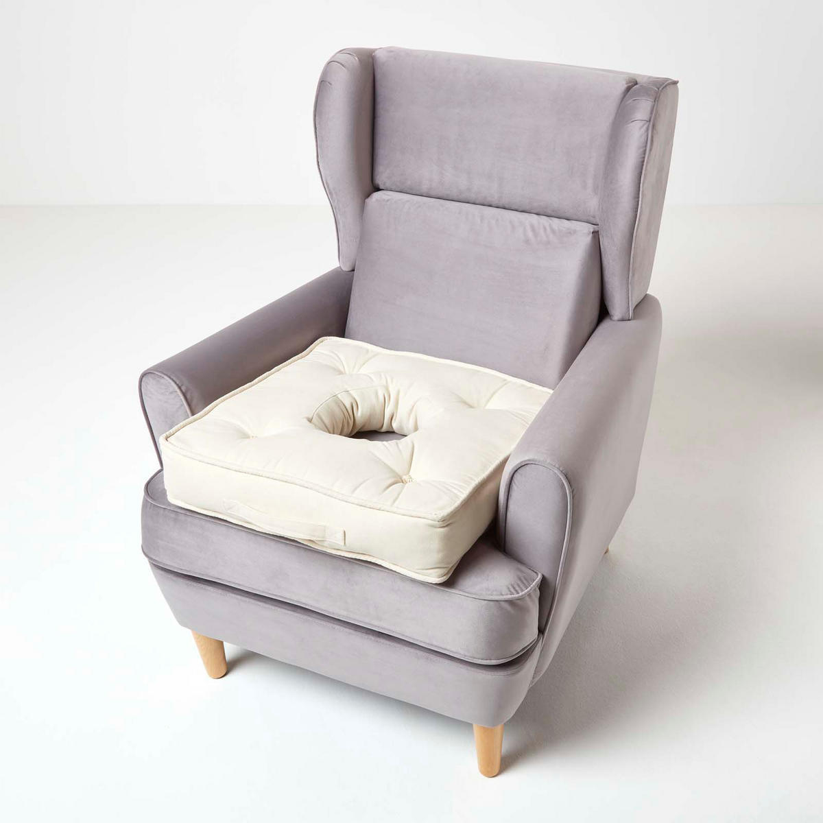 SITZKISSEN mit Aussparung creme 50/50/10 cm – Entlastungskissen, Baumwolle - Creme, Textil (50/50/10cm) - Homescapes