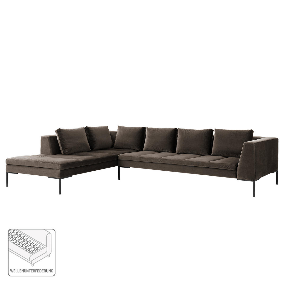 ECKSOFA mit Ottomane - Taupe/Schwarz, Textil/Metall (319/230cm) - home24