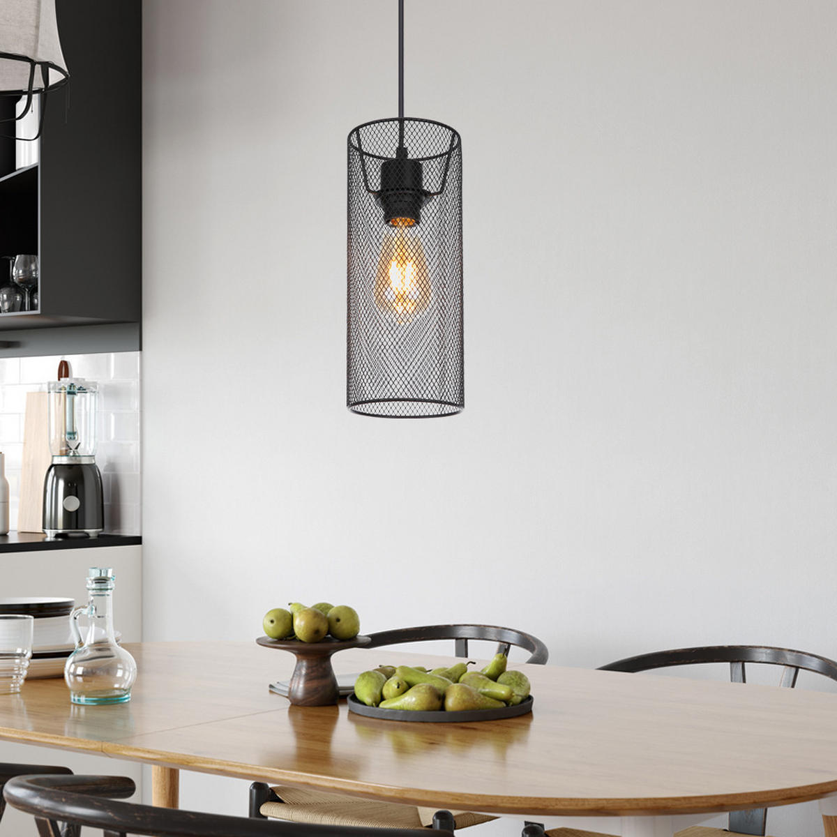 HÄNGELEUCHTE Metallgeflecht Schwarz matt - Schwarz, Metall (12/12/120cm) - Globo Lighting