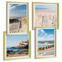 BILDER SET 4er Set - 50x50 cm & 40x60 cm Goldrahmen - Strand, Sand, Wellen, Himmel, Vögel - Goldfarben, Kunststoff (50/50cm) - TULUP