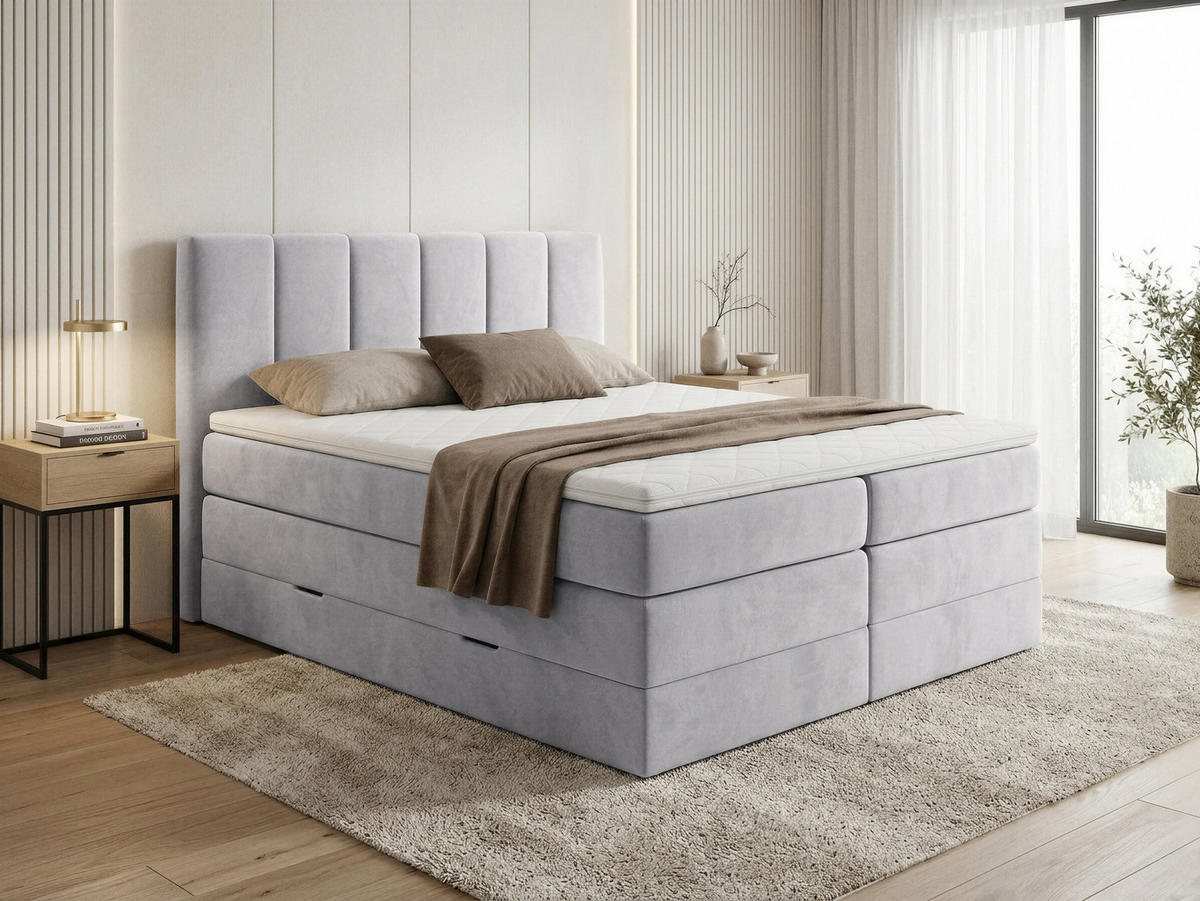BOXSPRINGBETT Star Max - 140x200 - grau (Paros 05) - Schwarz/Grau, Holz/Holzwerkstoff (140/200cm) - Sofnet