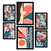 POSTER Set Mit 6 Prominente Kunst 2 In Blume Zusammenfassung A3 & A4 Schwarzer Rahmen - Schwarz, Papier (29/3cm) - Nacnic