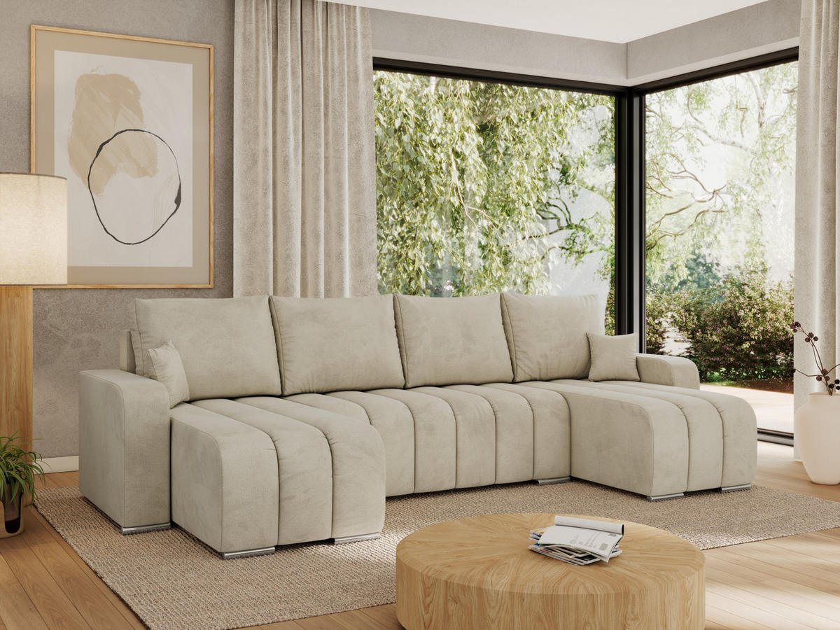 WOHNLANDSCHAFT KIRASSO U Beige Velvet - Beige/Grau, Textil/Metall (320/86/147cm) - MKS