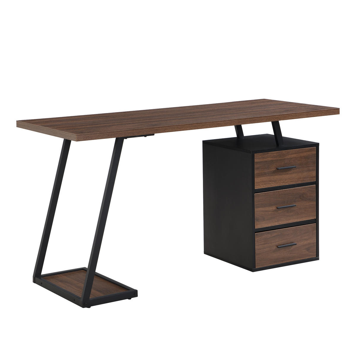SCHREIBTISCH Dunkelbraun 135,5/58/75 cm mit 3 Schubladen und Metallrahmen - Dunkelbraun, Holzwerkstoff (58/135.5/75cm) - PANGIVO