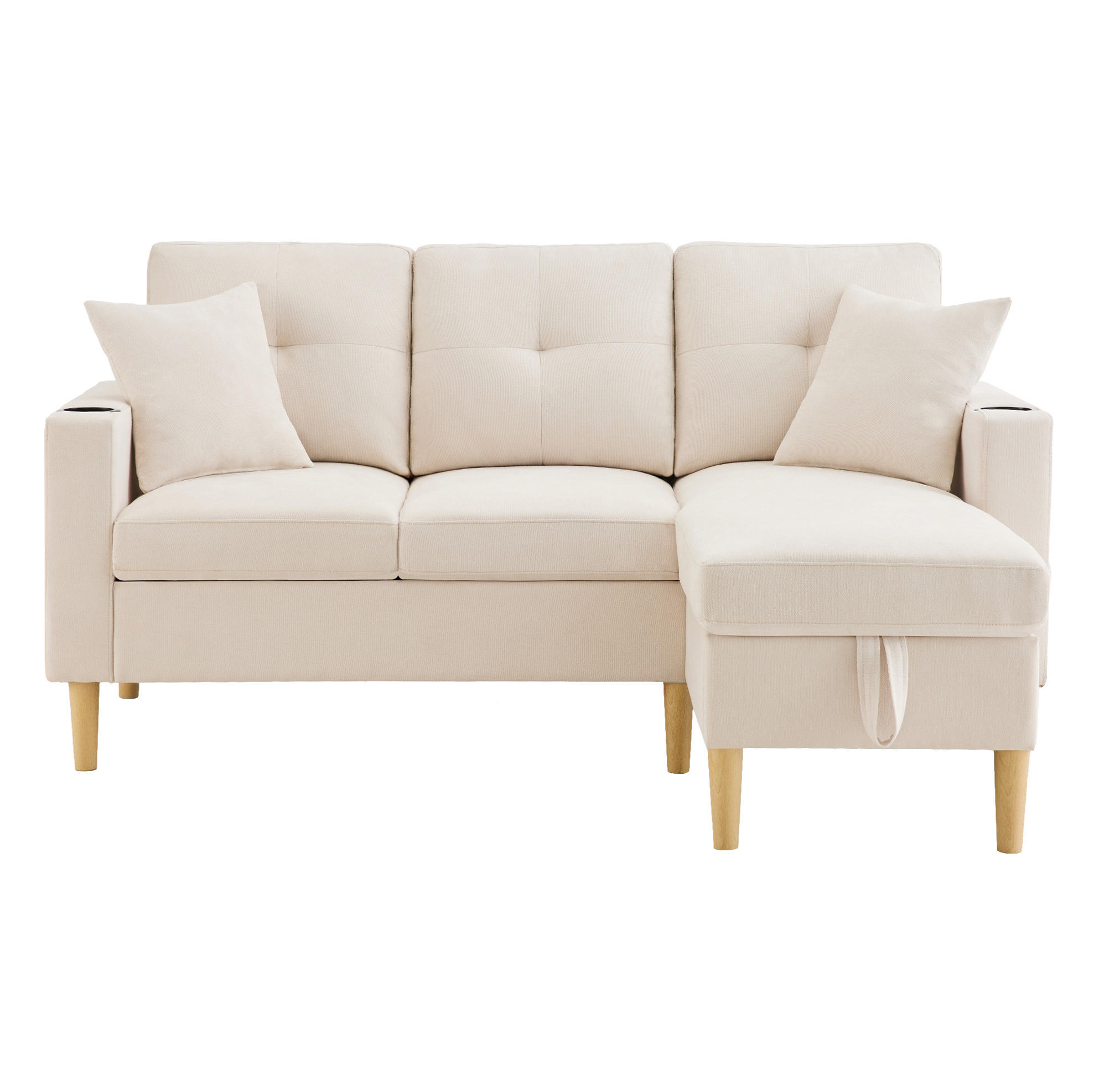 ECKSOFA 175/129/90 cm Beige aus Baumwoll-Leinen mit Stauraum - Beige, Textil (129/175cm) - OKWISH