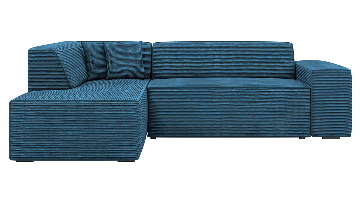 ECKSOFA Lordin Cord, Seite: Links - Blau/Schwarz, Holz/Textil (267/205cm) - MIRJAN24