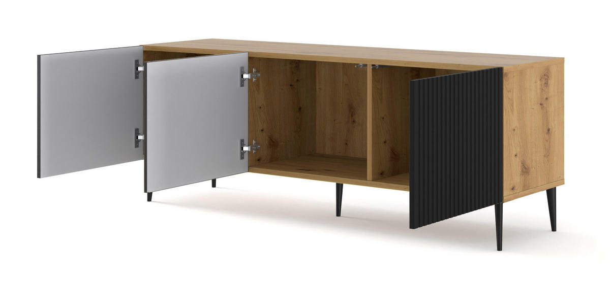 TV-LOWBOARD BEIGE - Beige/Schwarz, Holzwerkstoff (150/56/42cm) - FURNLUX