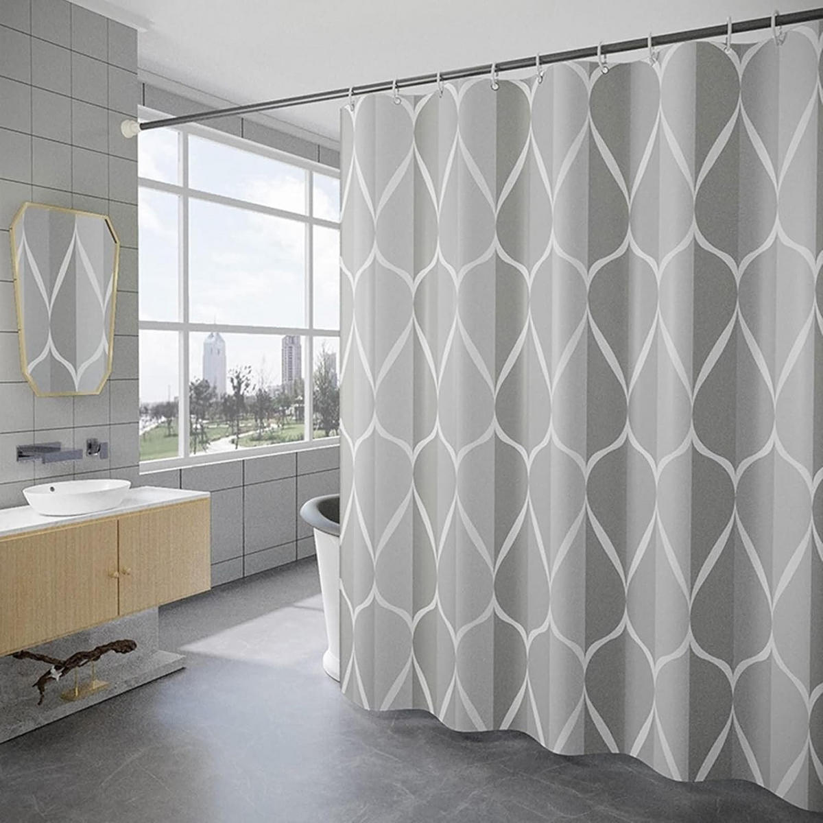 DUSCHVORHANG Schwarz Tropfen Muster 80 x 180 cm Polyester Badezimmer - Grau, Textil (180/80cm) - MCBOSON