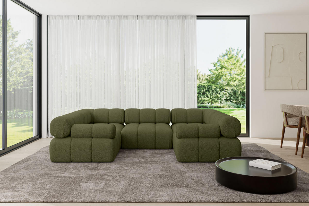 WOHNLANDSCHAFT modulares Sofa Birno-U1 - 285x190x70 cm Grün Bouclé - Grün, Holzwerkstoff/Textil (285/70/190cm) - ALTDECOR