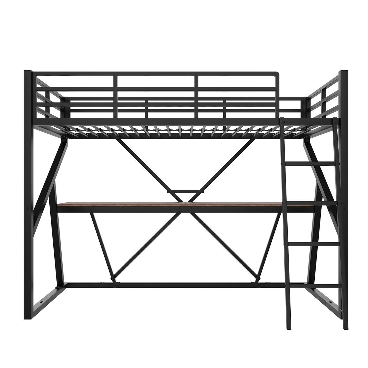 HOCHBETT 90/200 cm Schwarz mit LED-Beleuchtung und Schreibtisch aus Metall - Schwarz, Metall (90/200cm) - OKWISH