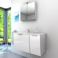 BADMÖBEL Set Gently 1 V1 Weiß MDF Waschtisch 90cm mit 5W LED-Strahler - Weiß, Glas/Kunststoff (46/52/90cm) - AcquaVapore by Sandra Jentho