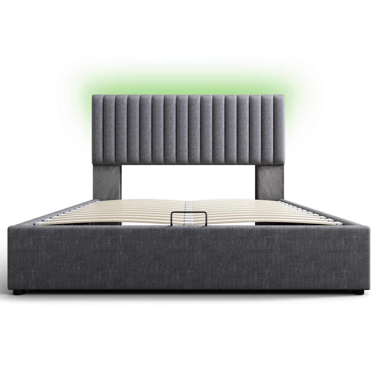 ČALÚNENÁ posteľ z ľanu 160/200 cm sivá s LED čelom, USB a úložným priestorom - sivá, textil (160/200cm) - BEAOK