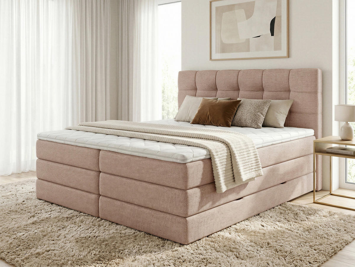 BOXSPRINGBETT Best Max - 160x200 - pink (Inari 52) - Pink/Schwarz, Holz/Holzwerkstoff (160/200cm) - Sofnet