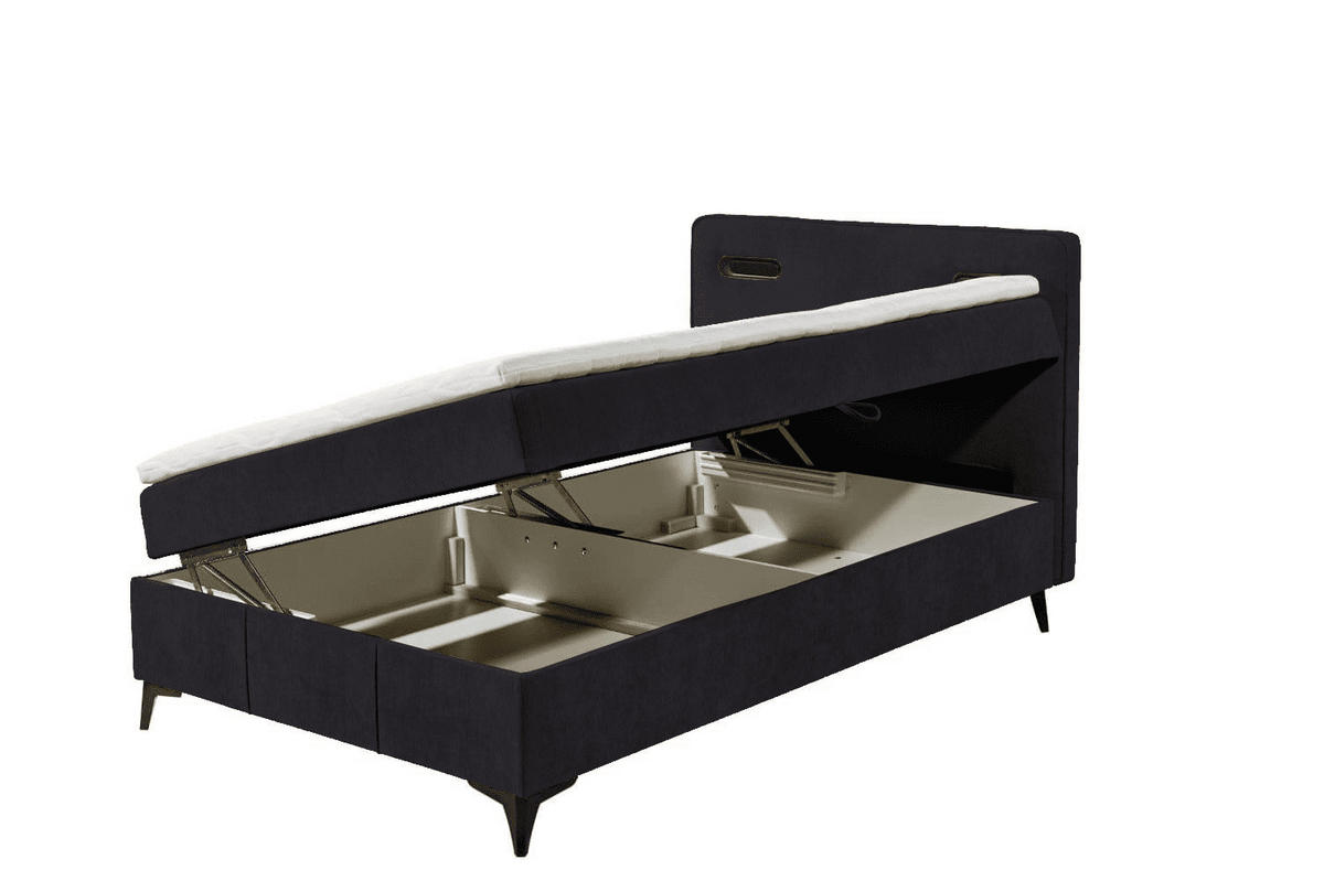 BOXBETT 120x200 inkl. Topper, Bettkasten und LED-Beleuchtung - Schwarz, Holz/Holzwerkstoff (120/200cm) - ed exciting design