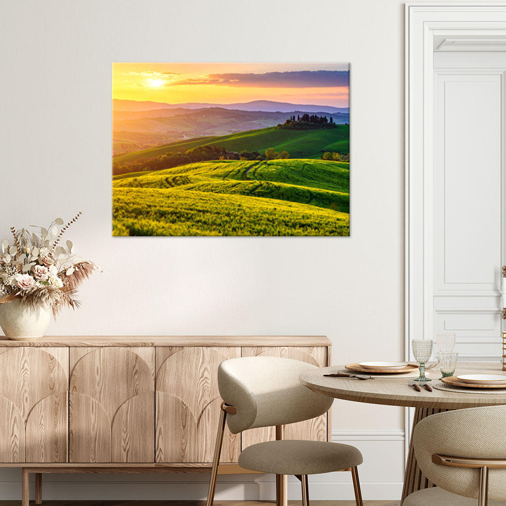 LEINWANDBILD Landschaft der Toskana Sonnenuntergang 120x80cm - Grün, Textil (120/80cm) - Feeby