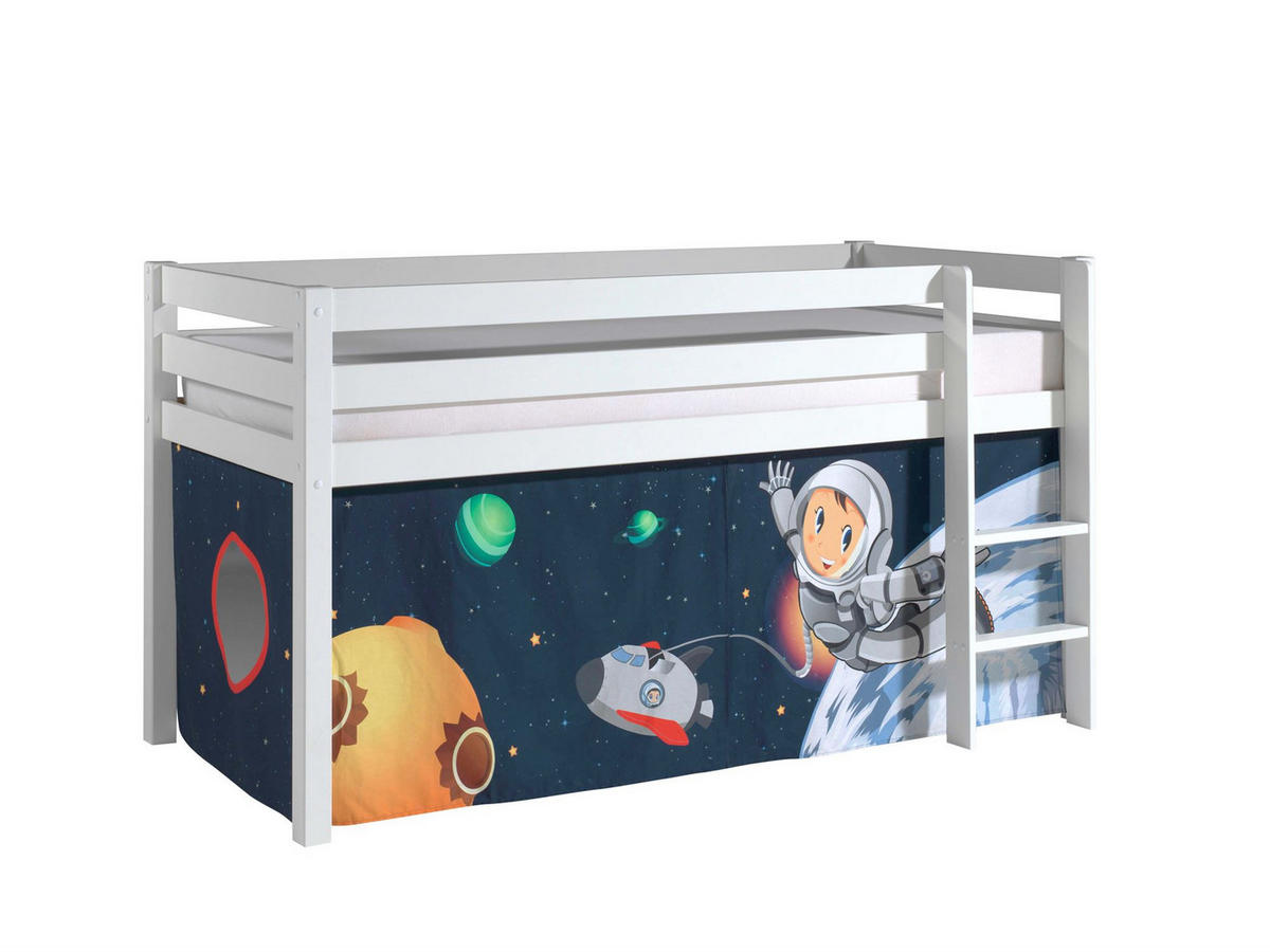 KINDERBETT Karolina 210x114x106 Massivholz Weiß Textilset Spaceman - Pastellblau/Weiß, Holz (90/200cm) - 58aufmkessel