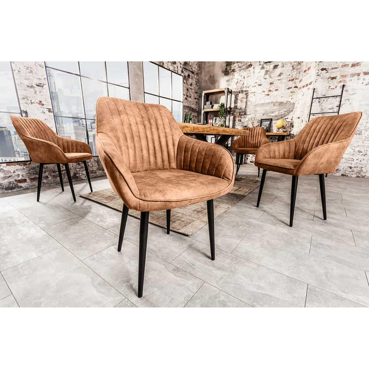 ARMLEHNSTUHL TURIN Microfaser Vintage Hellbraun - Hellbraun/Schwarz, Textil/Metall (60/84/61cm) - riess-ambiente