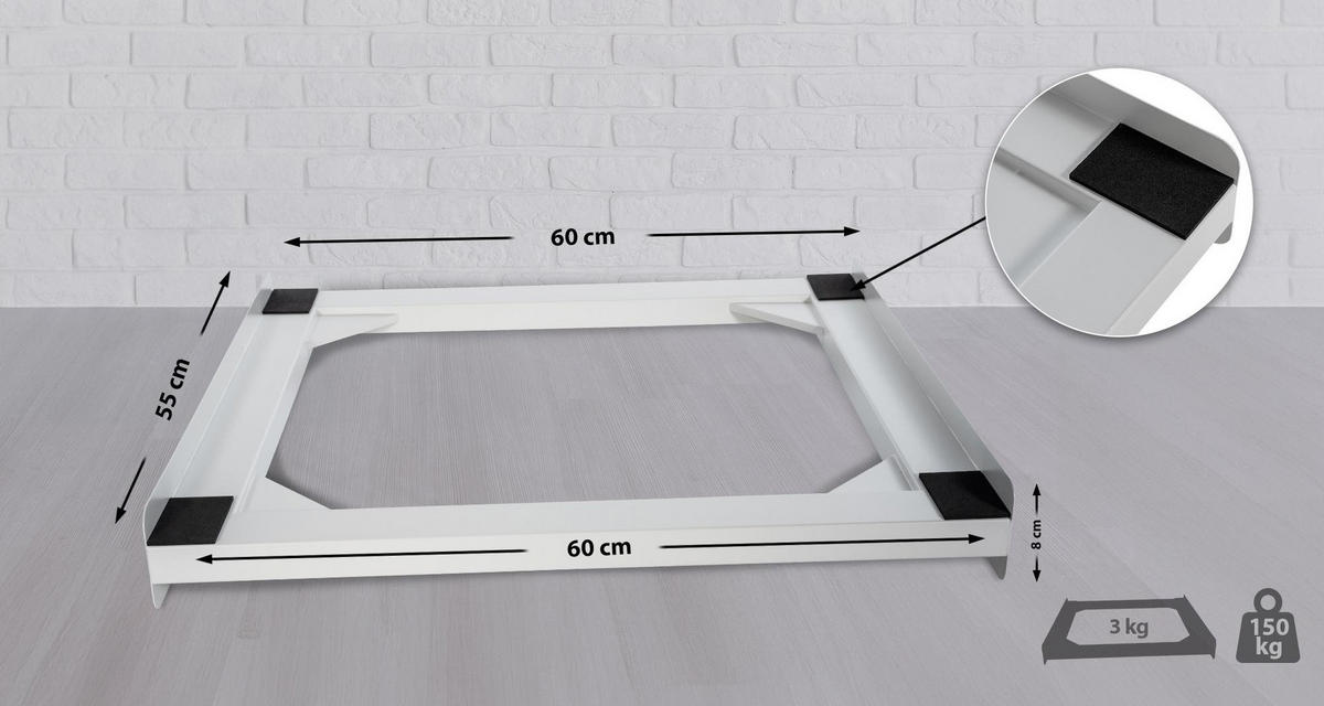 VERBINDUNGSRAHMEN für Waschmaschine/Trockner EDEO - Universal - Weiß, Metall (60/8/55cm) - DELUKE