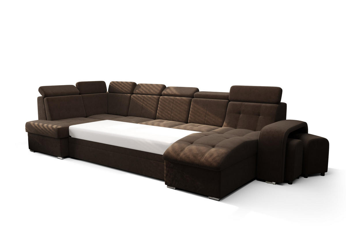 WOHNLANDSCHAFT KONGO RBN13, Eckcouch in U-Form mit Schlaffunktion, Farbe: Gelb, Velourstoff, Ottomane Rechts - Gelb, Textil (392/108/180cm) - O-Sofa