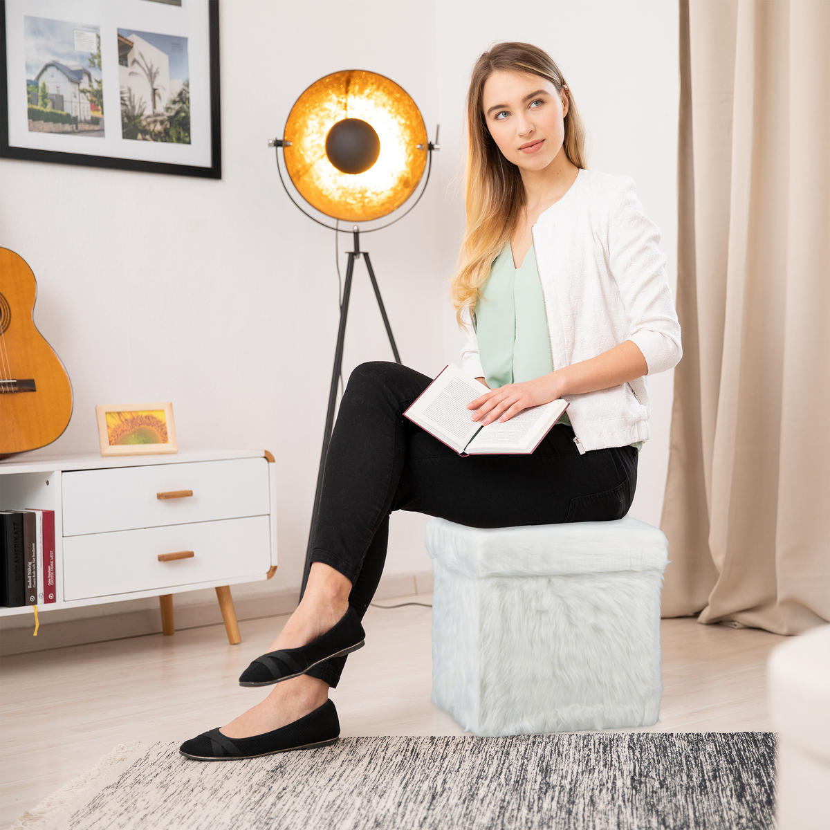 SITZWÜRFEL - Weiß, Holzwerkstoff/Kunststoff (38/39/38cm) - Relaxdays