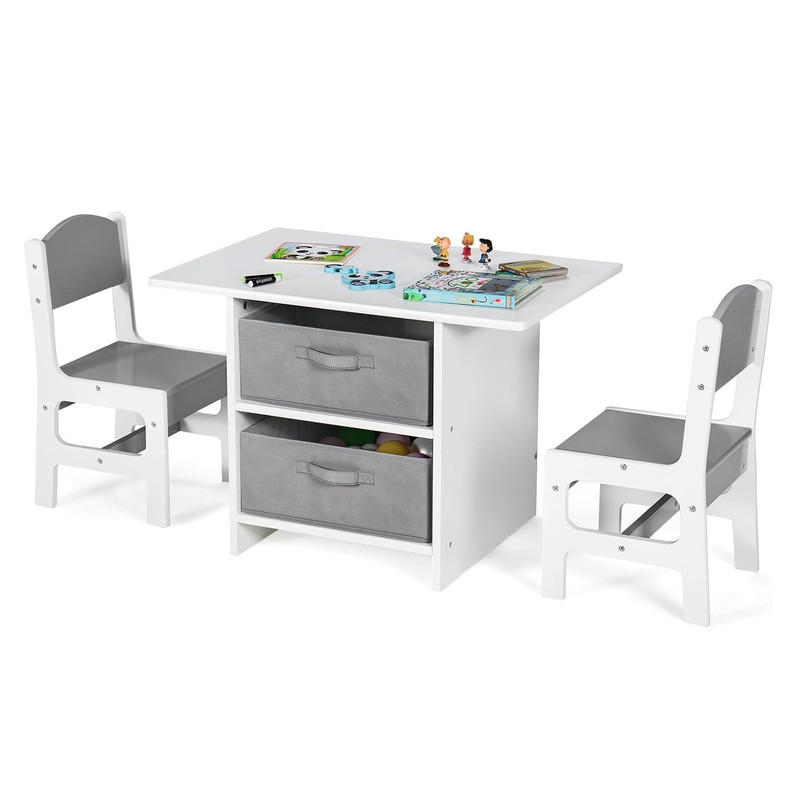 KINDERTISCHE mit Stühlen grau(3-tlg) - Grau, Holzwerkstoff (71/50/48cm) - COSTWAY