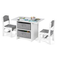 KINDERTISCHE mit Stühlen grau(3-tlg) - Grau, Holzwerkstoff (71/50/48cm) - COSTWAY