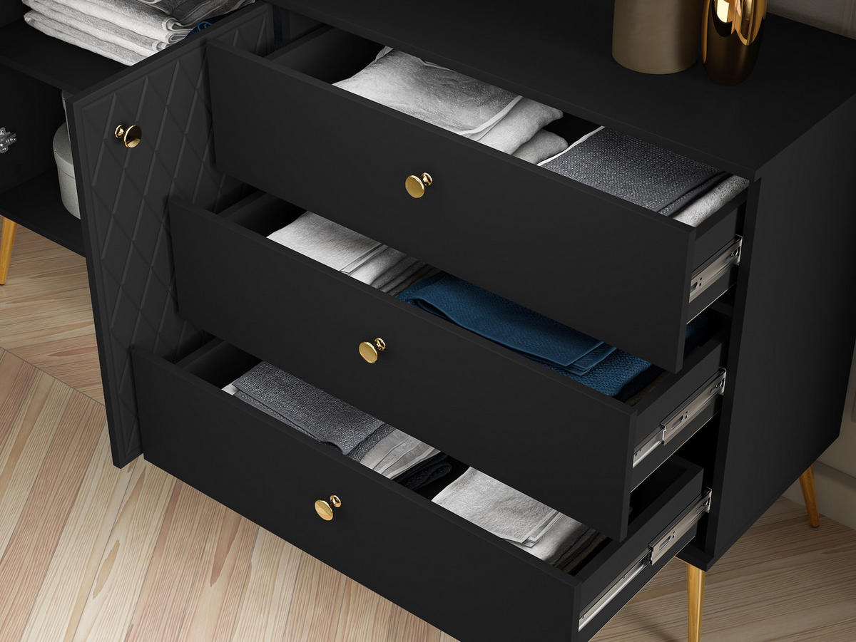 SIDEBOARD Eljot Schwarz / Gold 160 / 40 / 85cm - Goldfarben/Schwarz, Holz/Holzwerkstoff (160/85/40cm) - Feldmann-Wohnen