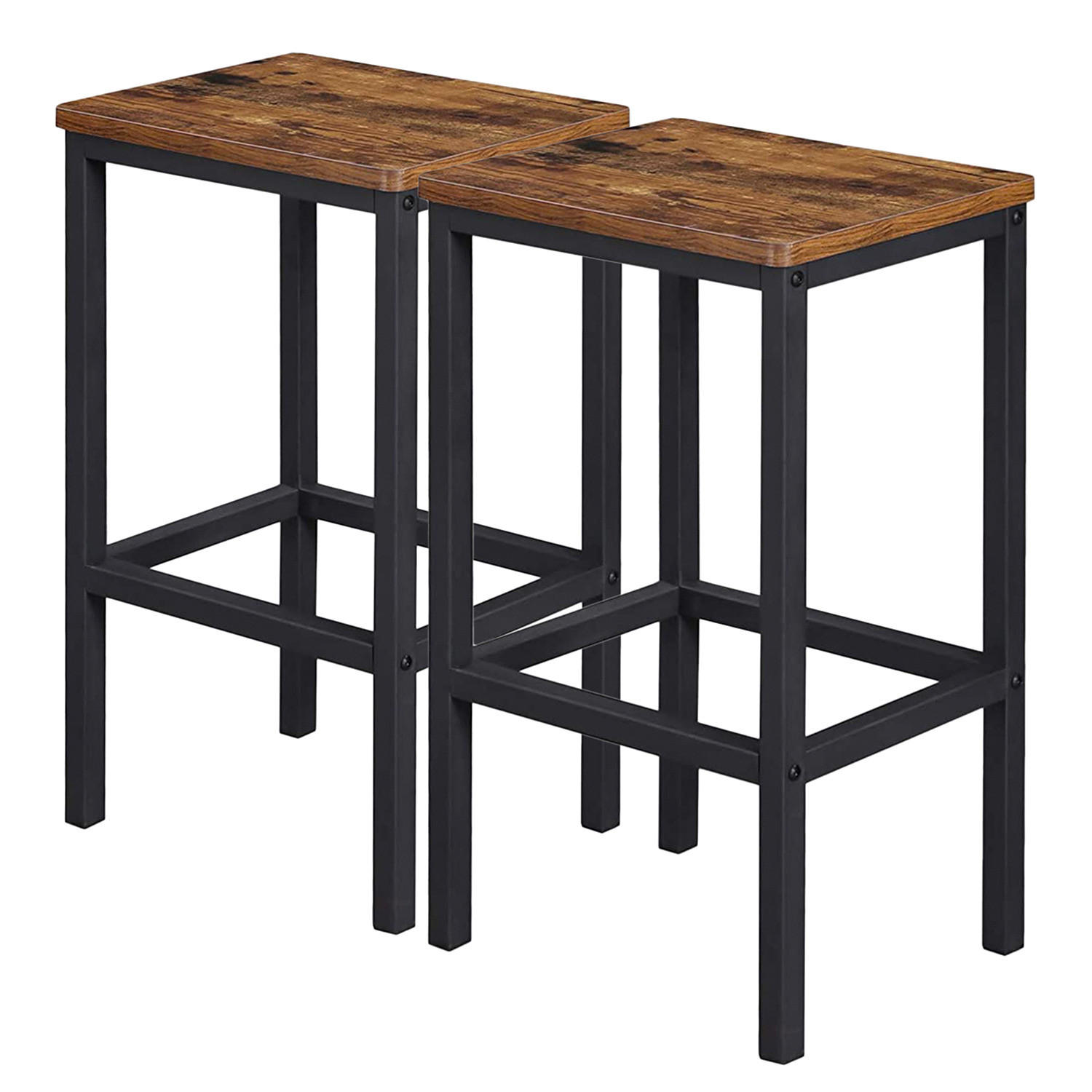 BARHOCKER - 2er-Set - Eiche Rustikal Dekor / Schwarz - Eichefarben/Schwarz, Holzwerkstoff/Metall (40/65/30cm) - home24