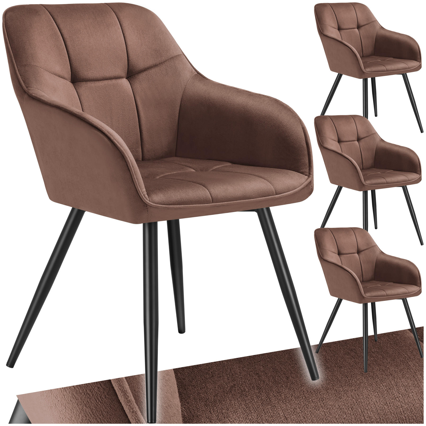 ESSZIMMERSTUHL 4er Set Marilyn 58 x 62 x 82 cm braun/schwarz - Schwarz/Braun, Kunststoff (58/82/62cm) - tectake