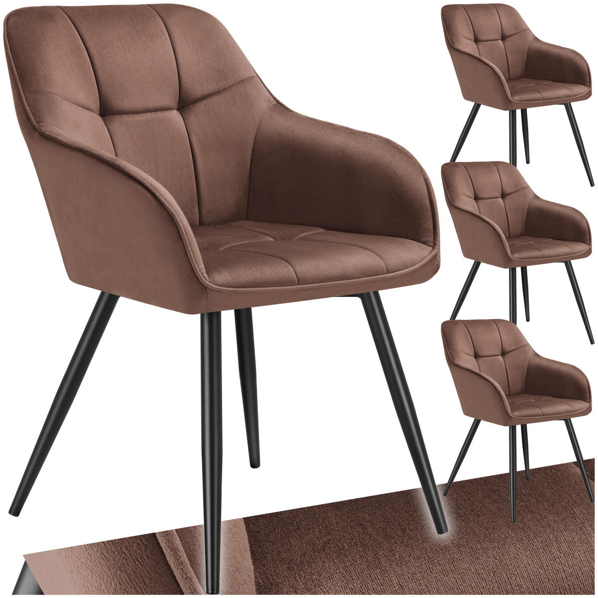 ESSZIMMERSTUHL 4er Set Marilyn 58 x 62 x 82 cm braun/schwarz - Schwarz/Braun, Kunststoff (58/82/62cm) - tectake