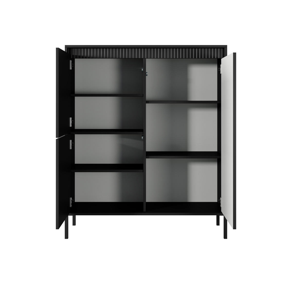 HIGHBOARD Ferrato A 104 cm Schwarz - mit 3 Türen und Riffel-Optik - Schwarz, Holz/Holzwerkstoff (103/123/39cm) - Ravio